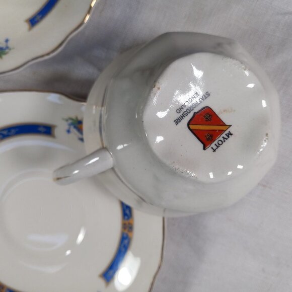 Myott Teacups & Saucers Fruit in Urn MYO100 Blue Band Scalloped Set of Six (6) S - Picture 8 of 10